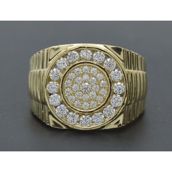 Real Solid 10K Yellow Gold 16mm Round Micro Pave Railroad CZ Ring 6gr ALL Sizes - Picture 1 of 6